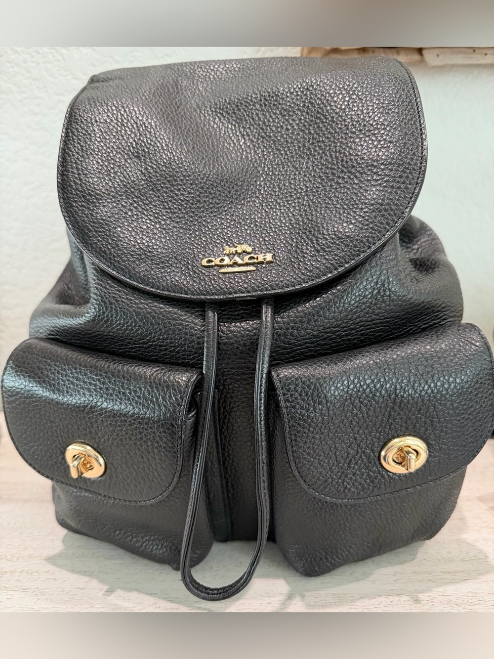 Coach Billie Pebbled Leather Backpack — Black, Style 29008